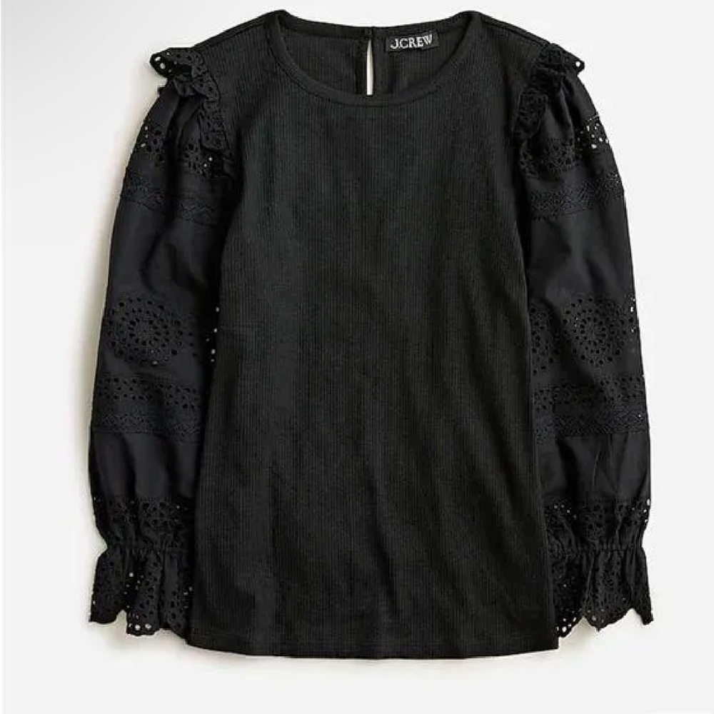 Jcrew Ruffle-trim eyelet top in vintage rib NWOT